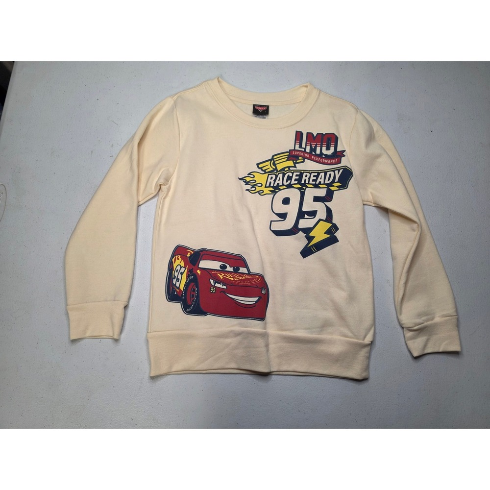 Disney Pixar Cars Lightning McQueen Sweatshirt Cream Race Ready 95 Kids 5/6